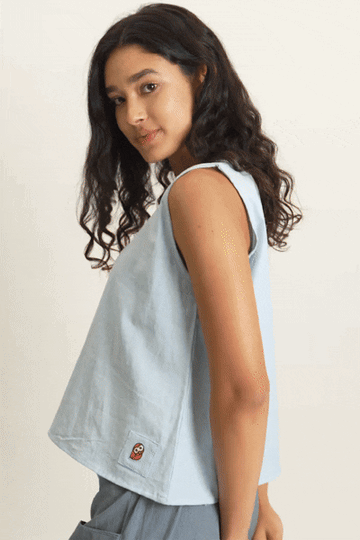 Vezee - Blue Sleeveless V neck Top