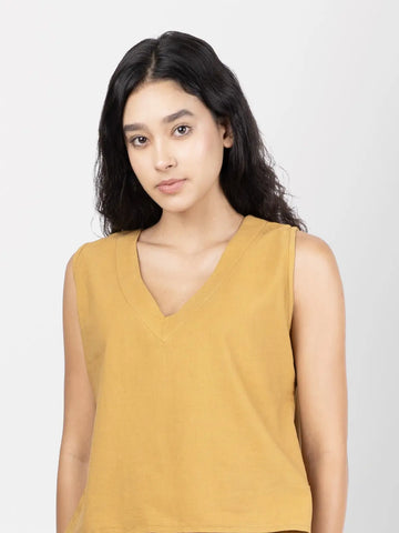 Vezee - Mustard Sleeveless V-neck Top