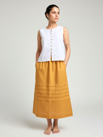 Archie Mustard Skirt with Embroidery