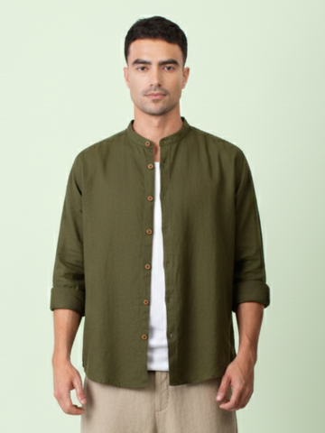Kaza - Olive Shirt with Mandarin collar