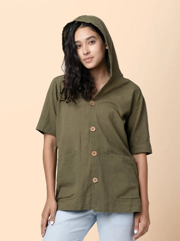 Nomad - Olive Hooded Shirt with Pockets
