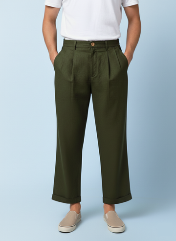 Mars- Olive Pleated Pants