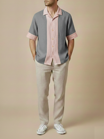 Sova Cuban Collar Panelled Shirt