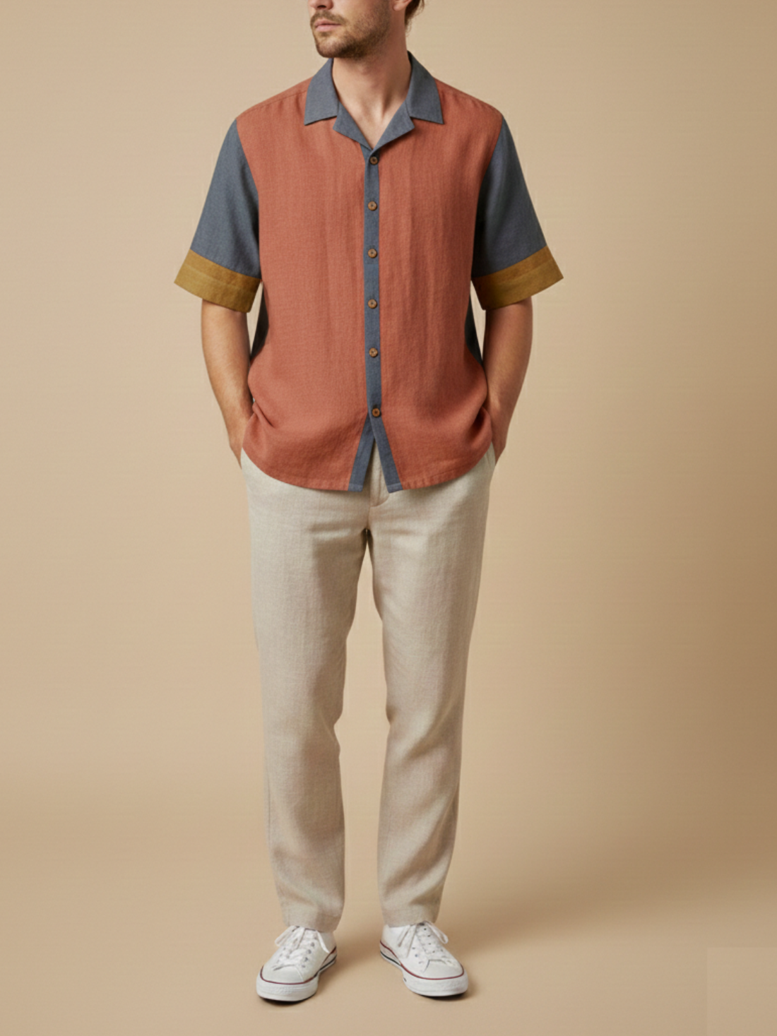 Firu Cuban Collar Paneled Shirt