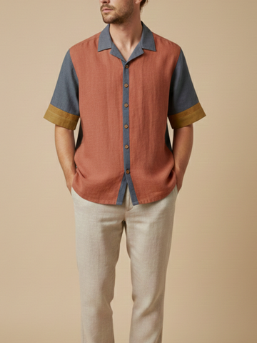 Firu Cuban Collar Paneled Shirt