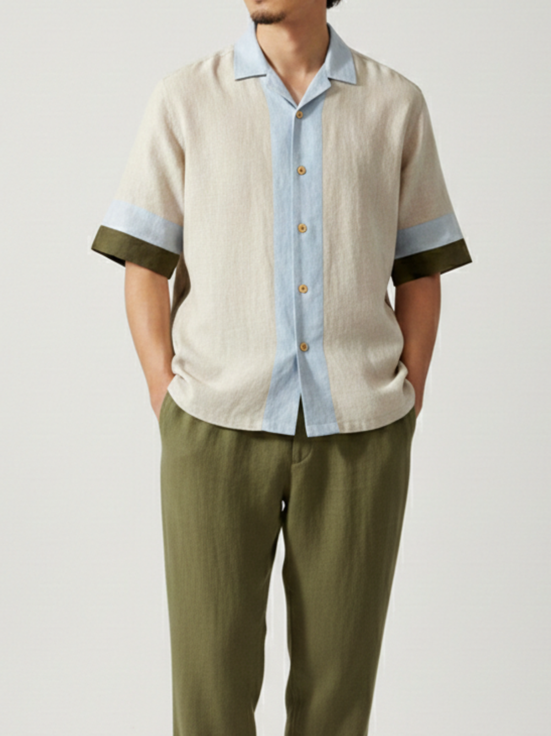 Elow Cuban Collar Panelled Shirt