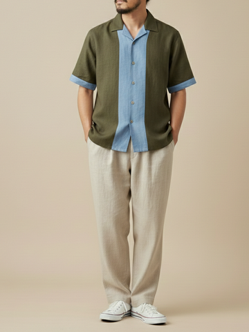 Orin Cuban Collar Panelled Shirt