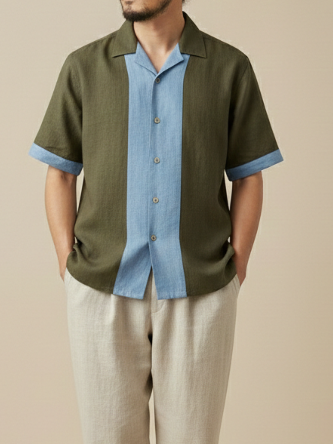 Orin Cuban Collar Panelled Shirt