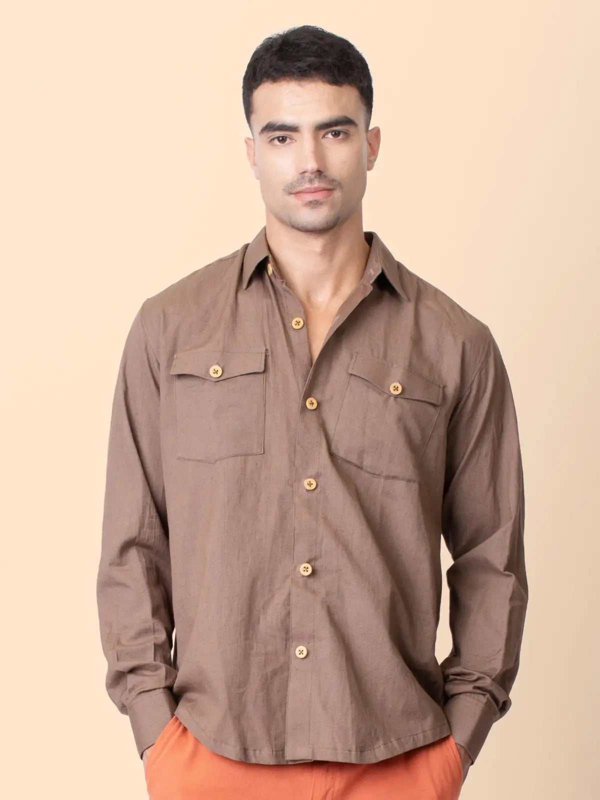 Canyon - Brown Unisex Shirt with Flap Pockets