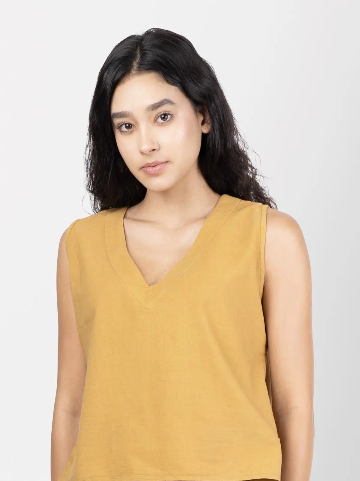 Vezee - Mustard Sleeveless V-neck Top