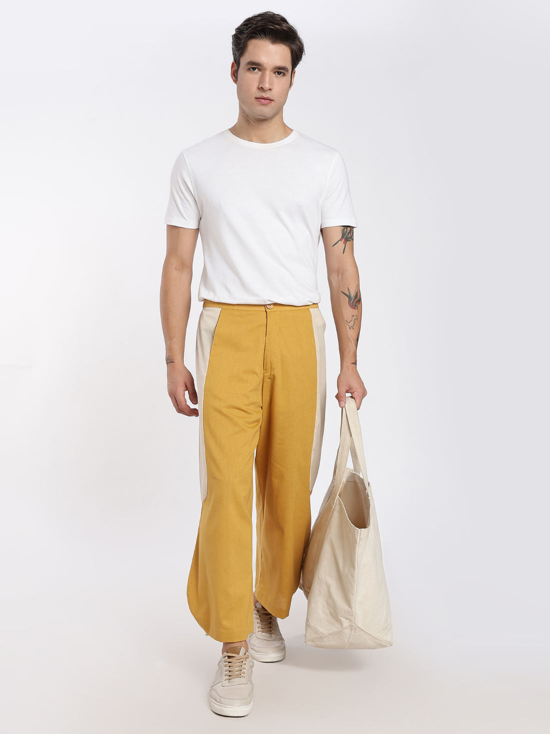 Tipa - Mustard Flowy Pants with Side Panel