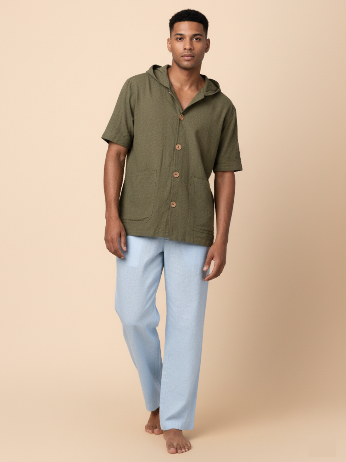 Nomad - Olive Hooded Shirt with Pockets