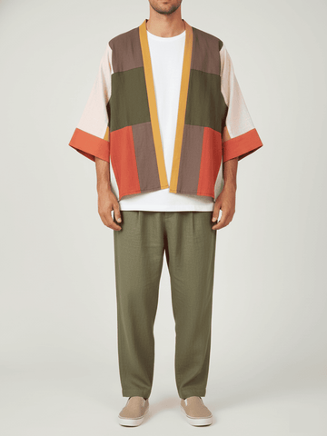 Roy Upcycled Color Block Kimono Jacket
