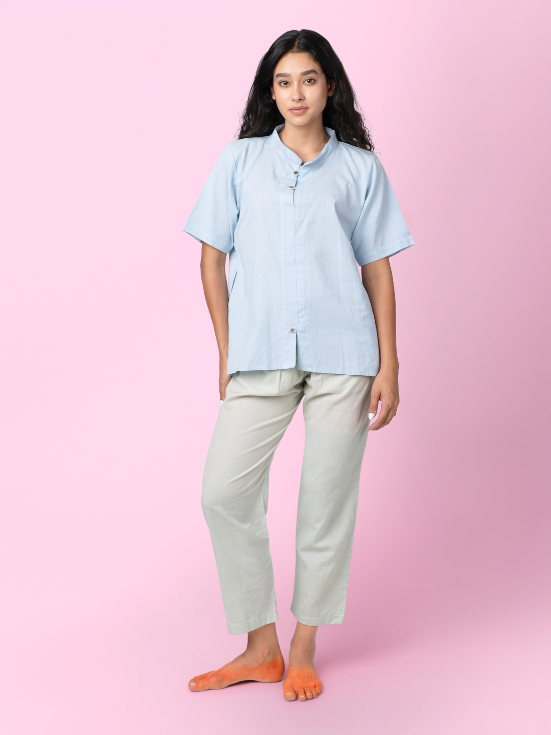 Jude - Blue Mandarin Collar T-Shirt