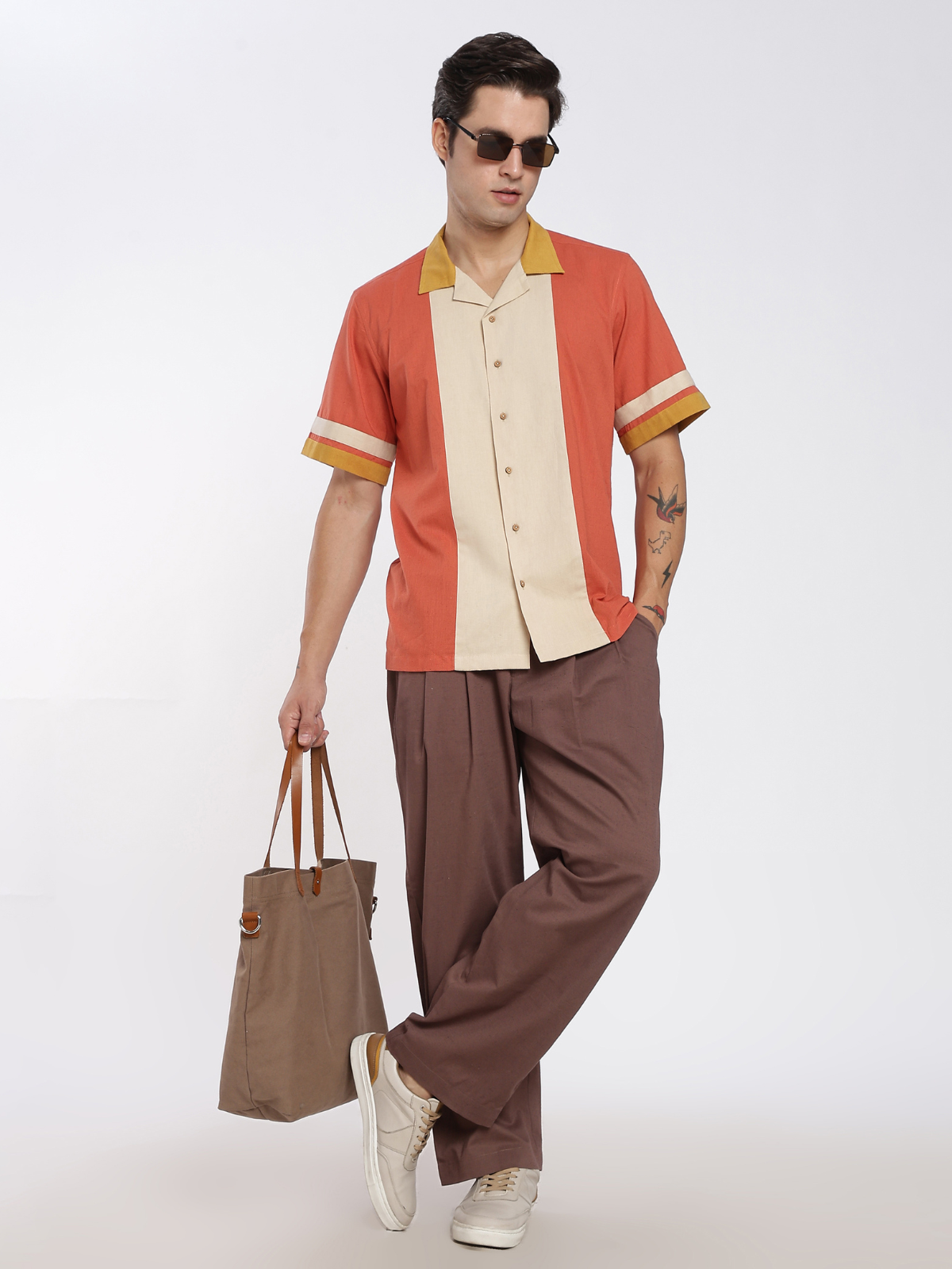 Brick Cuban Collar Paneled Shirt image 1