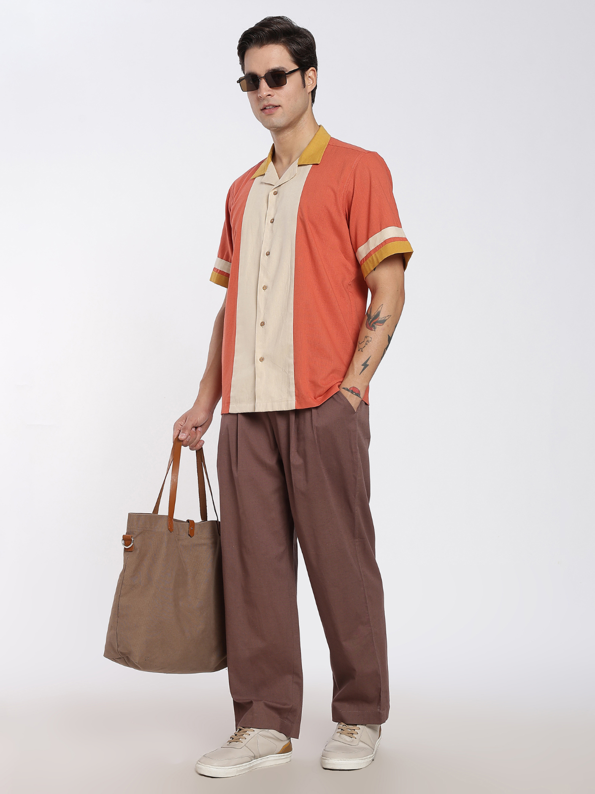 Brick Cuban Collar Paneled Shirt image 2