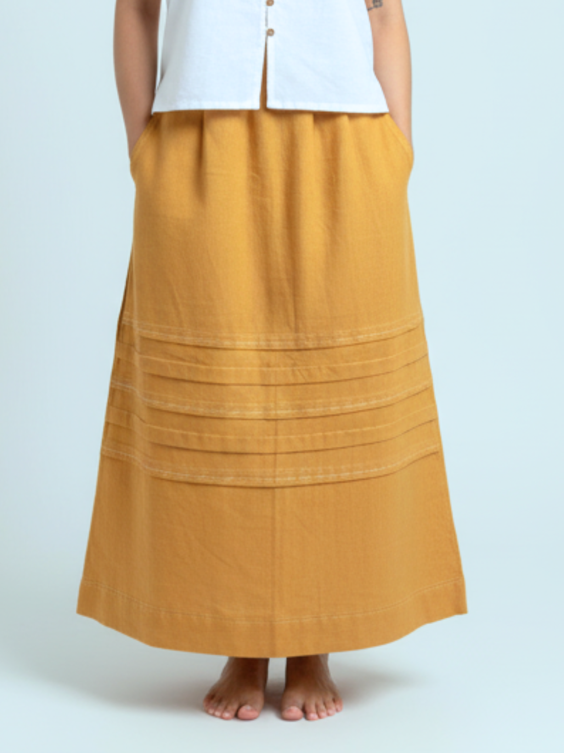 Archie Mustard Skirt with Embroidery