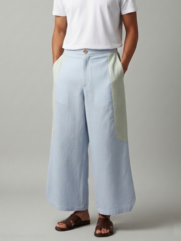 Tipa - Baby Blue Flowy Pants with Side Panel