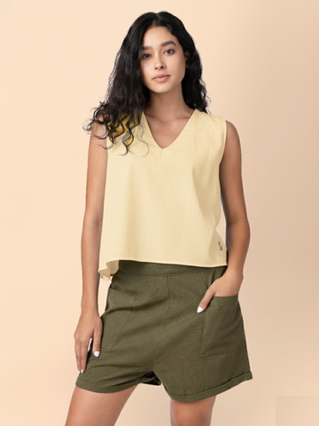 Vezee -Butter Yellow Sleeveless V-neck Top