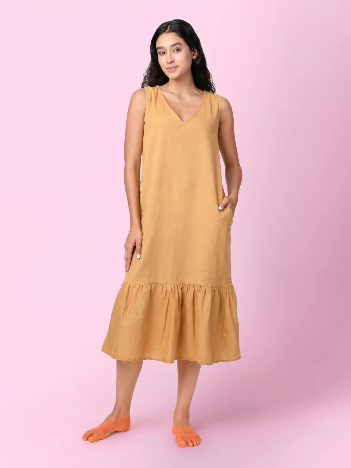 Kendey - Mustard Tiered Midi Dress