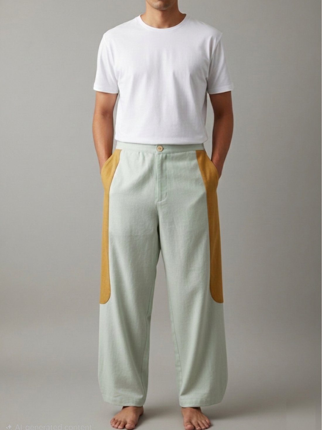 Tipa - Green Flowy Pants with Side Panel