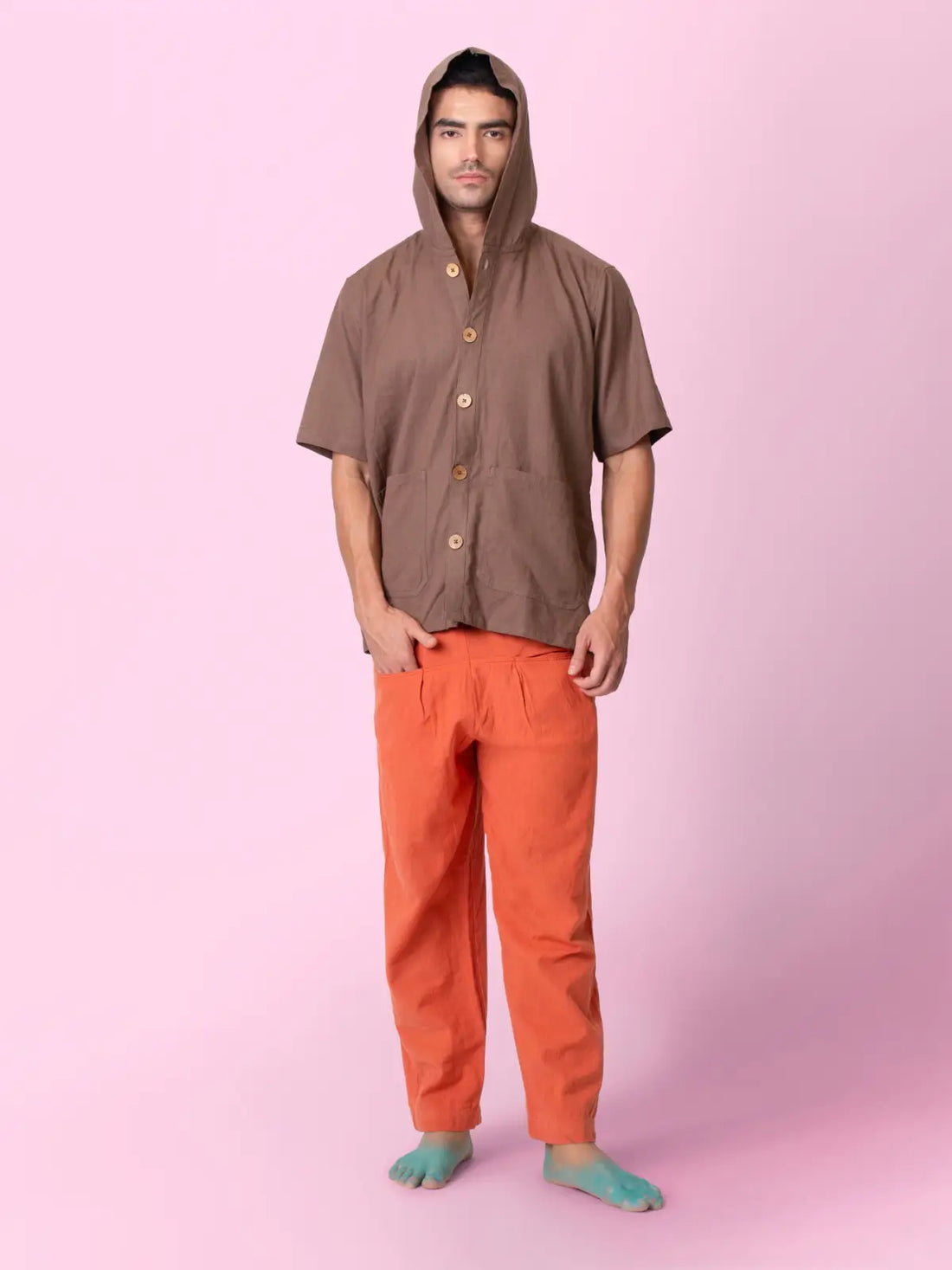 Nomad - Brown Hooded Shirt with Pockets