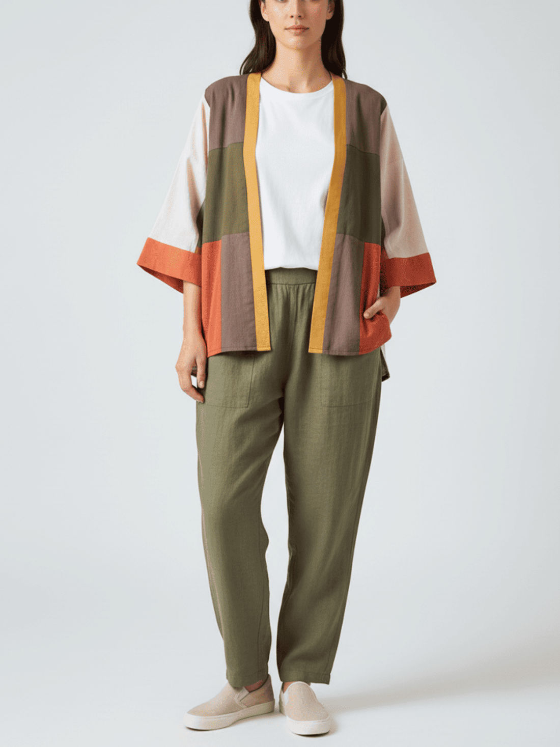 Roy Upcycled Color Block Kimono Jacket