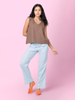 Vezee - Brown Sleeveless V neck Top