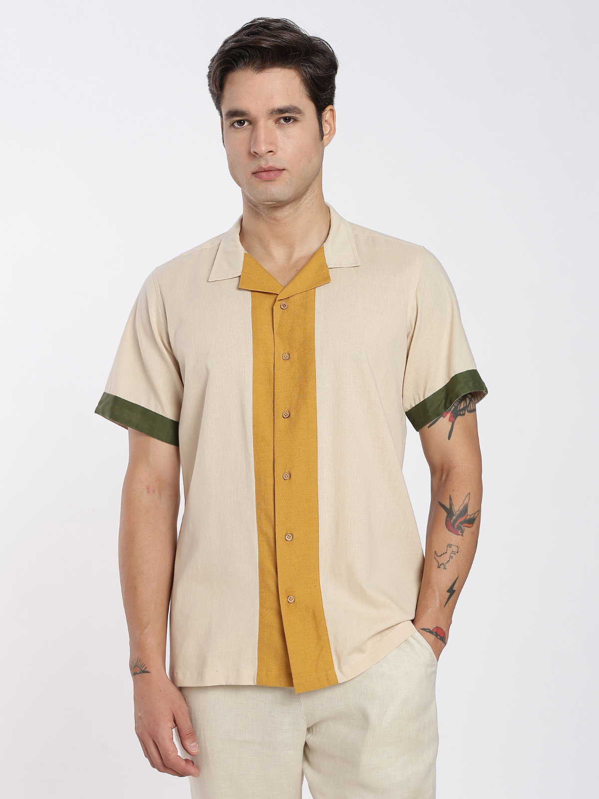 Arlo Cuban Collar Panelled Shirt thumbnail 3