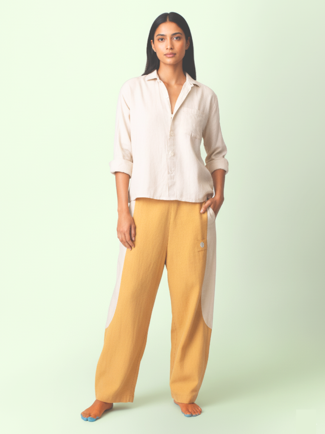 Tipa - Mustard Flowy Pants with Side Panel