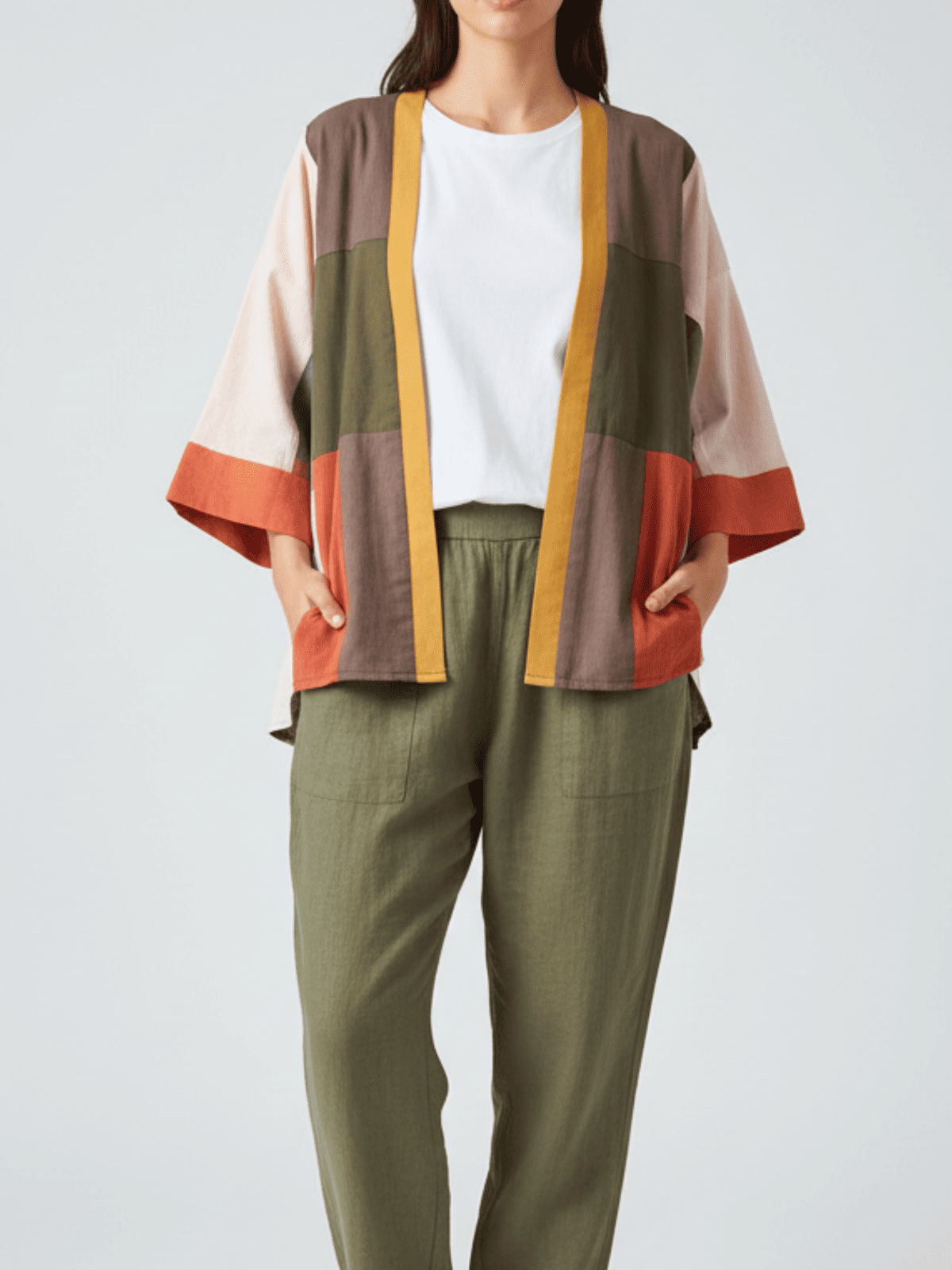 Roy Upcycled Color Block Kimono Jacket