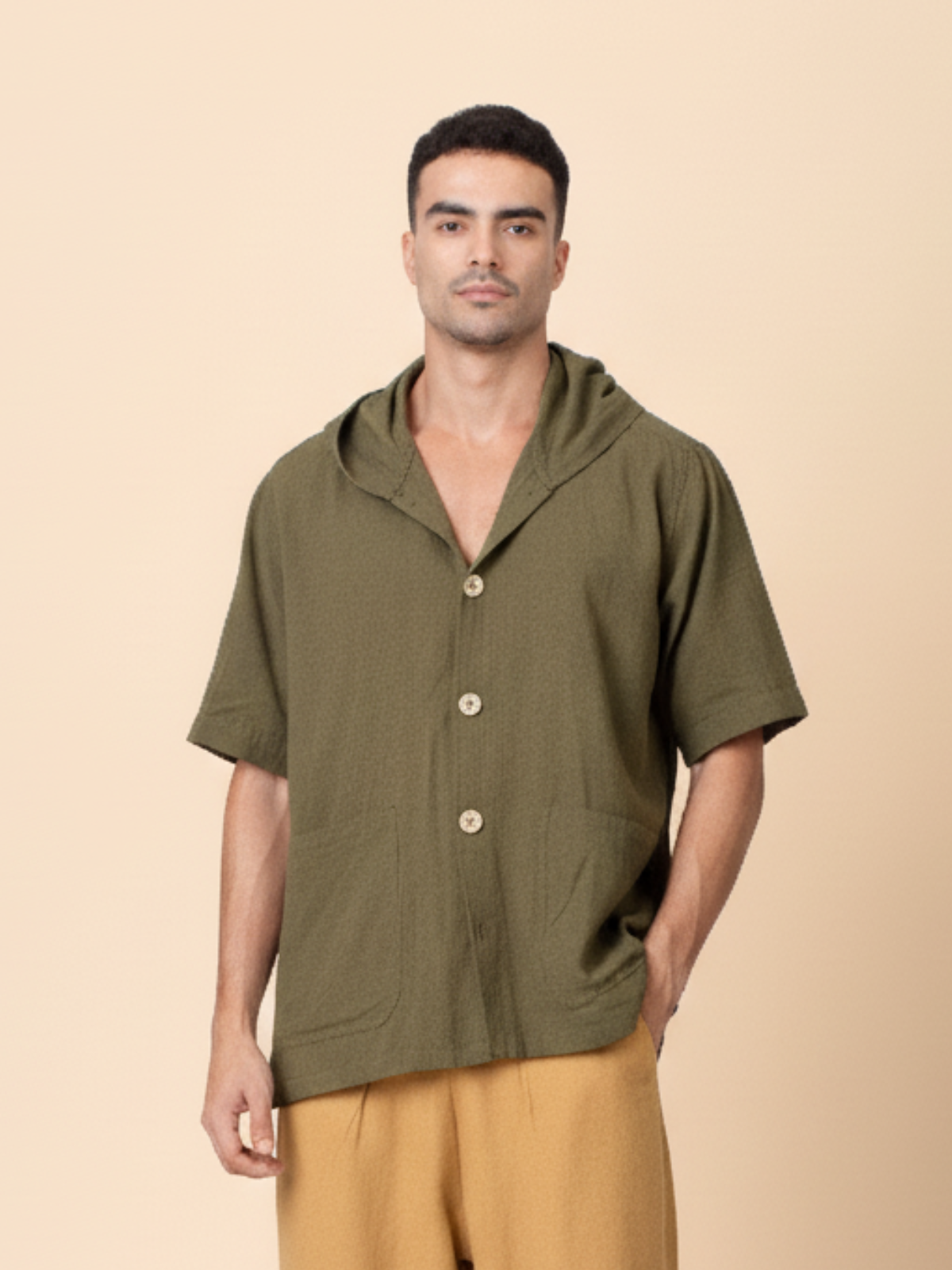 Nomad - Olive Hooded Shirt with Pockets