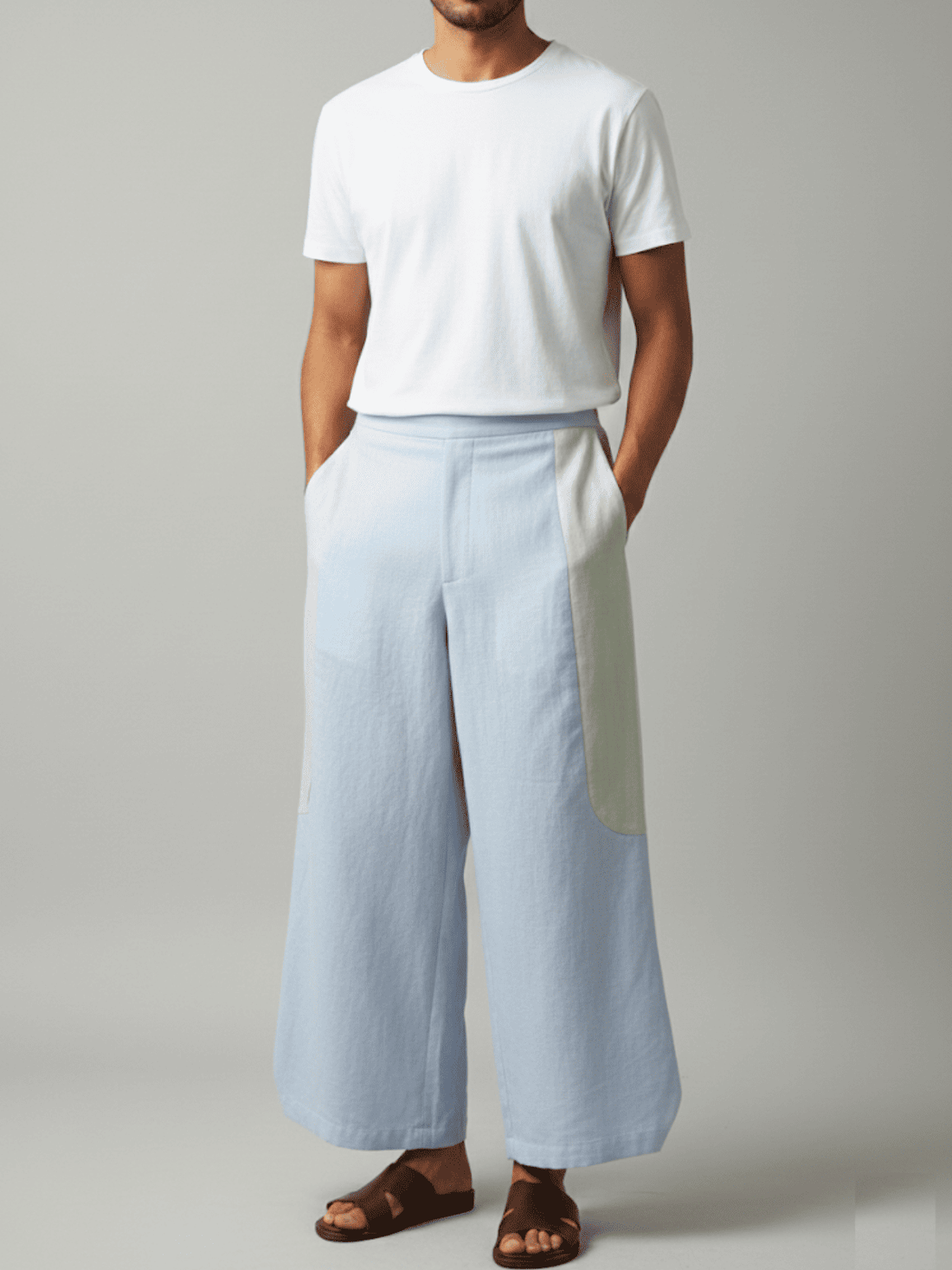 Tipa - Baby Blue Flowy Pants with Side Panel
