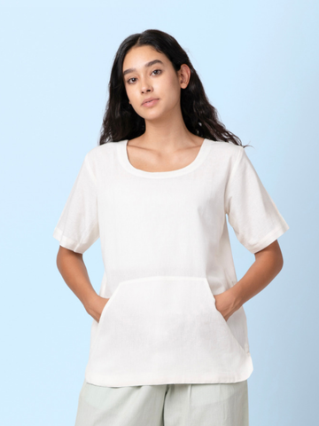 Skippy - White T-Shirt with Kangaroo Pockets