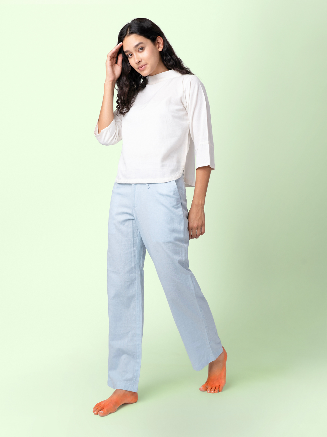 Ecru - White Mock Collar Top