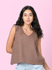 Vezee - Brown Sleeveless V neck Top