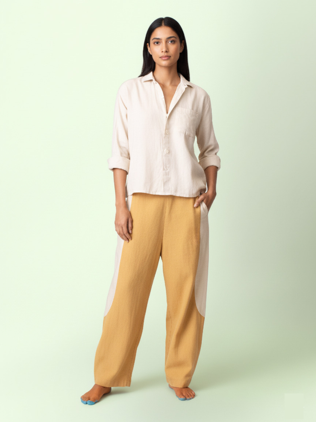 Tipa - Mustard Flowy Pants with Side Panel