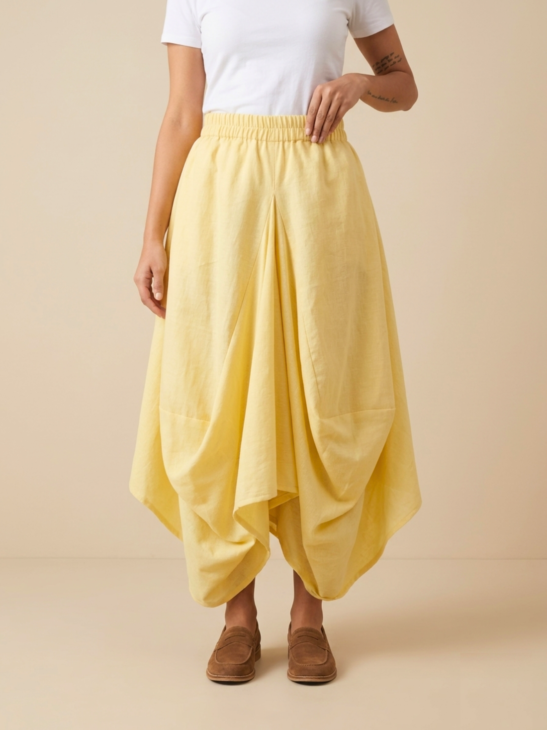Hary - Butter Yellow Draped Harem Skirt
