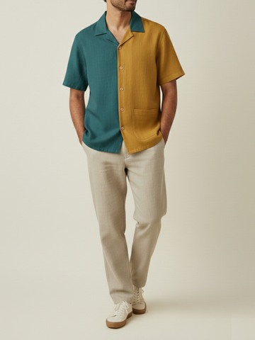 Tarn Duo-color Cuban Collar Shirt