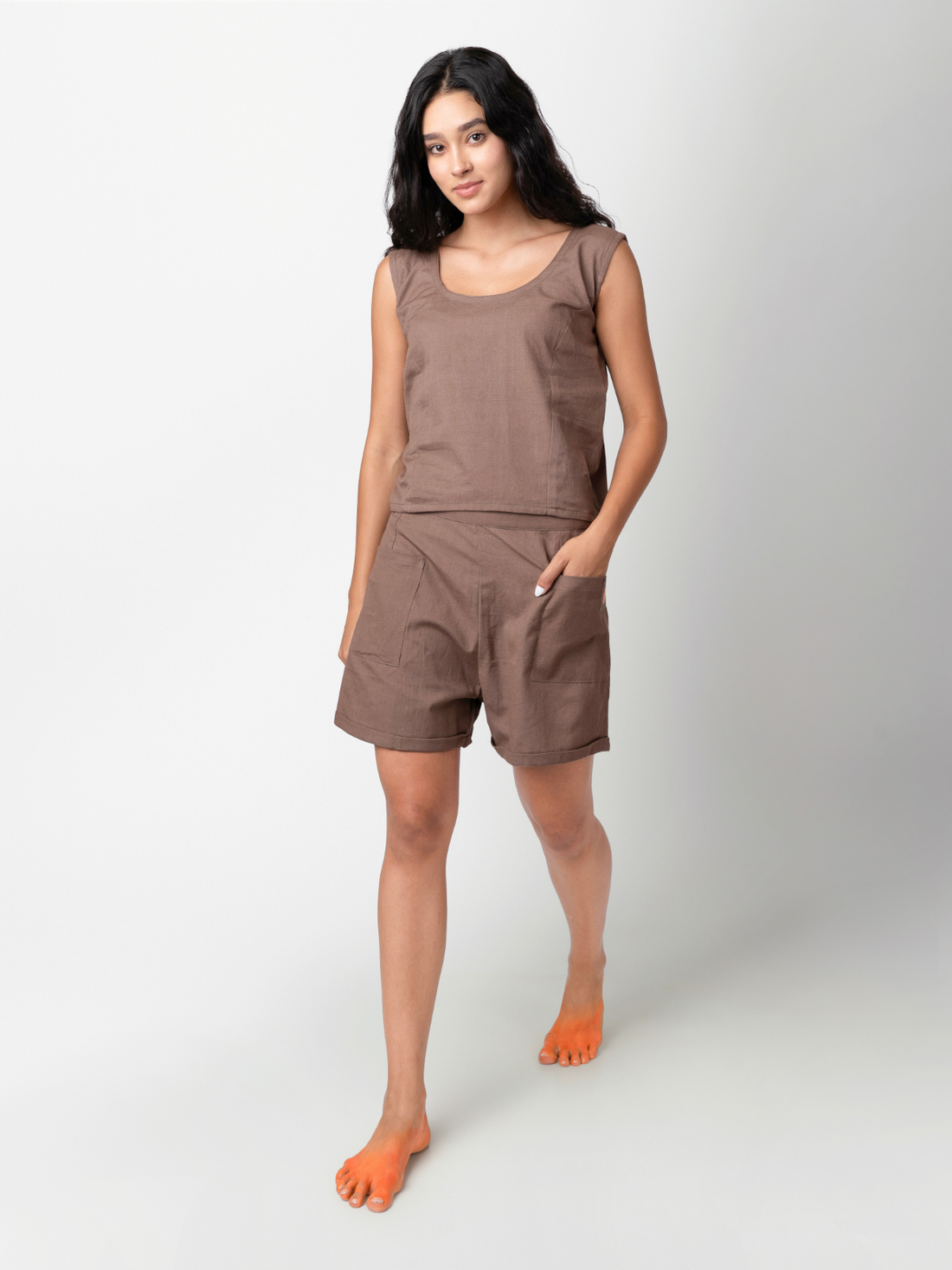 Scoop - Brown Round Neck Sleeveless Top