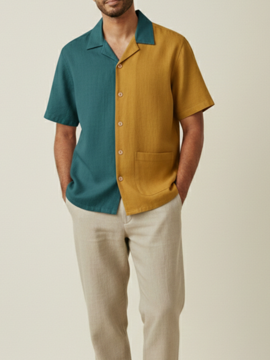 Tarn Duo-color Cuban Collar Shirt