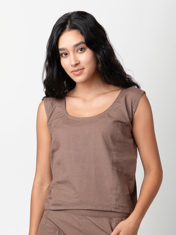 Scoop - Brown Round Neck Sleeveless Top