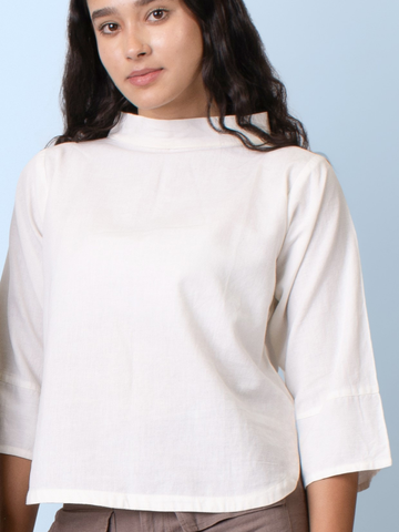 Ecru - White Mock Collar Top