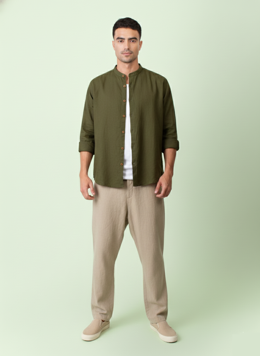 Kaza - Olive Shirt with Mandarin collar