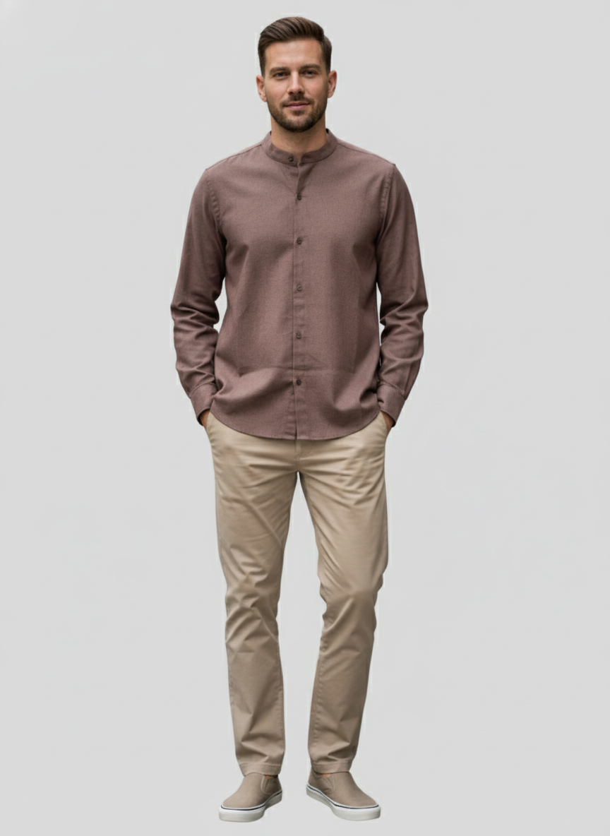 Kaza - Brown Shirt with Mandarin collar