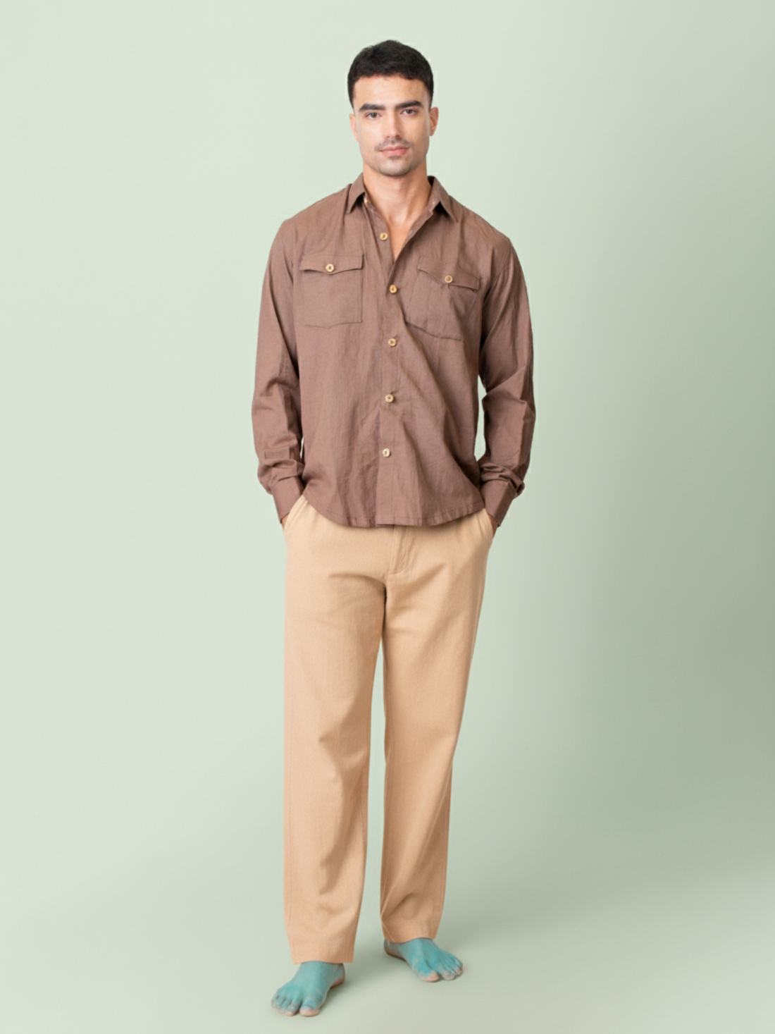 Canyon - Brown Unisex Shirt with Flap Pockets