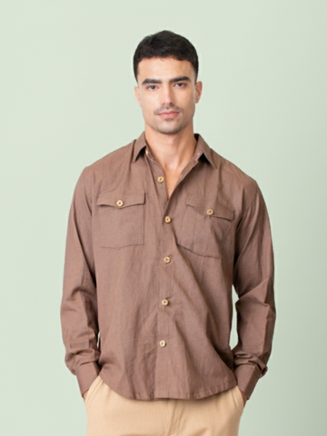 Canyon - Brown Unisex Shirt with Flap Pockets