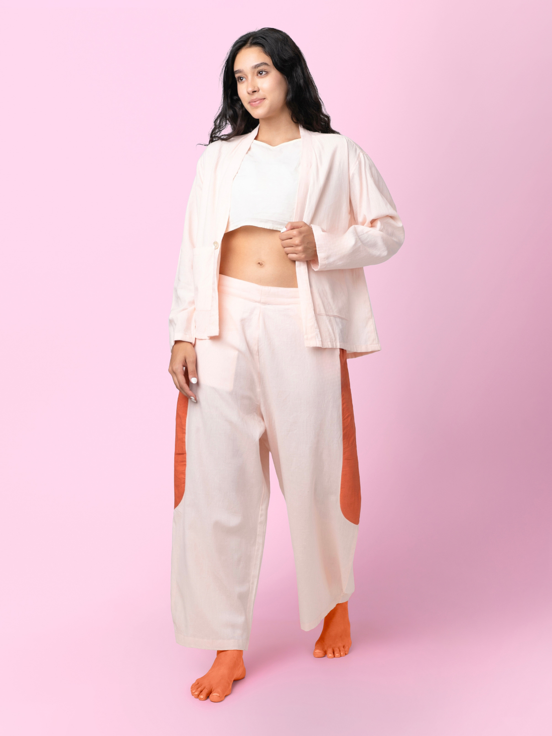Tipa - Pink Flowy Pants with Side Panel