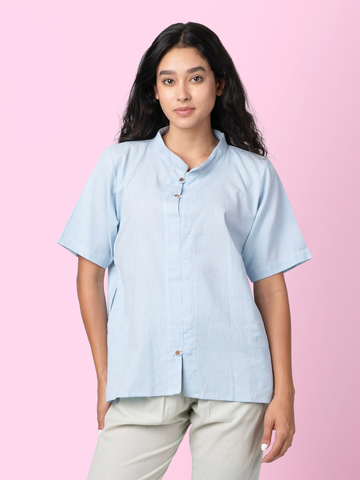 Jude - Blue Mandarin Collar T-Shirt