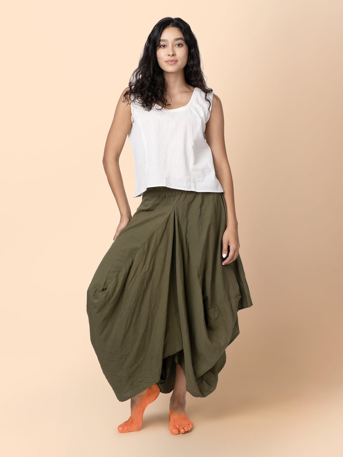 Hary - Olive Draped Harem Skirt